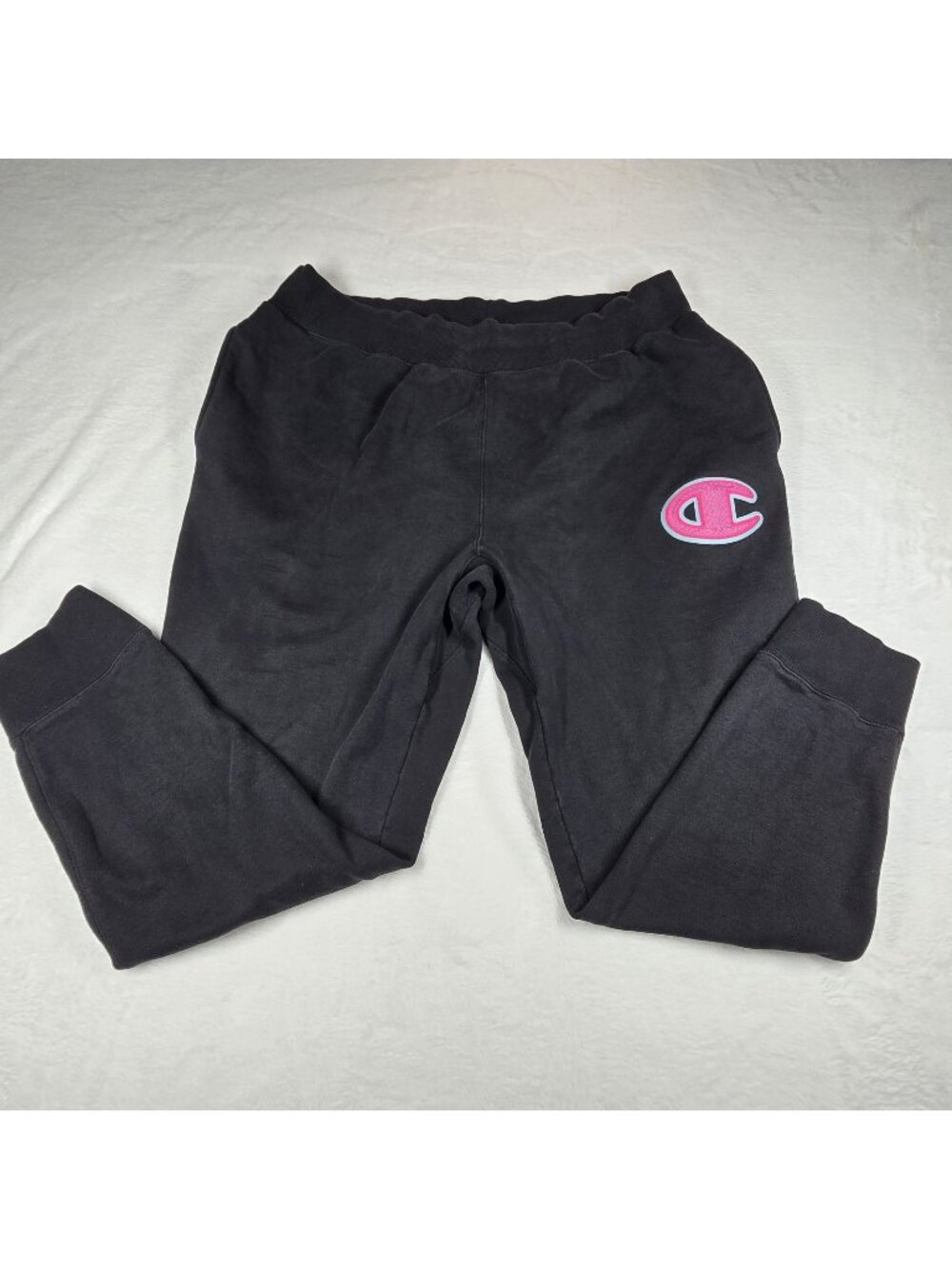 VTG Champion Sweatpants Women's 2XL Black Pink Reverse Weave Jogger Big C Patch